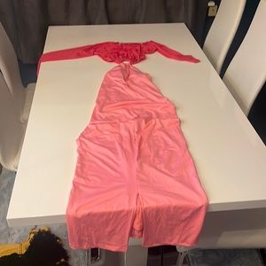 Fashion Nova long sleeved, backless pink deess